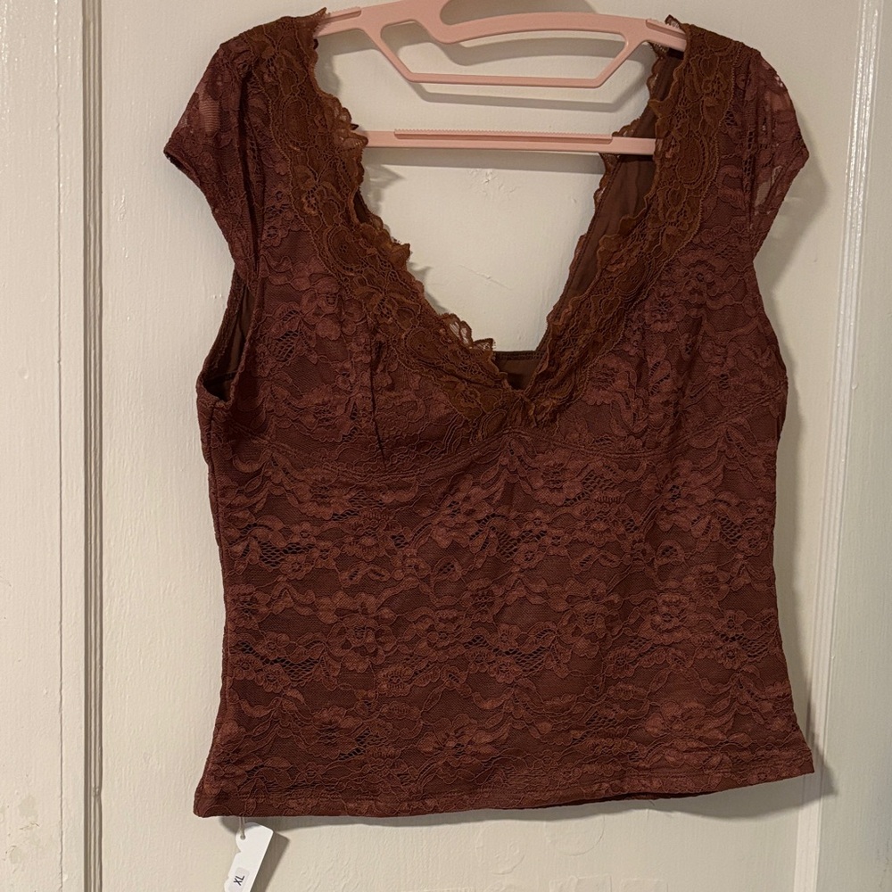 Elegant Brown Lace Blouse